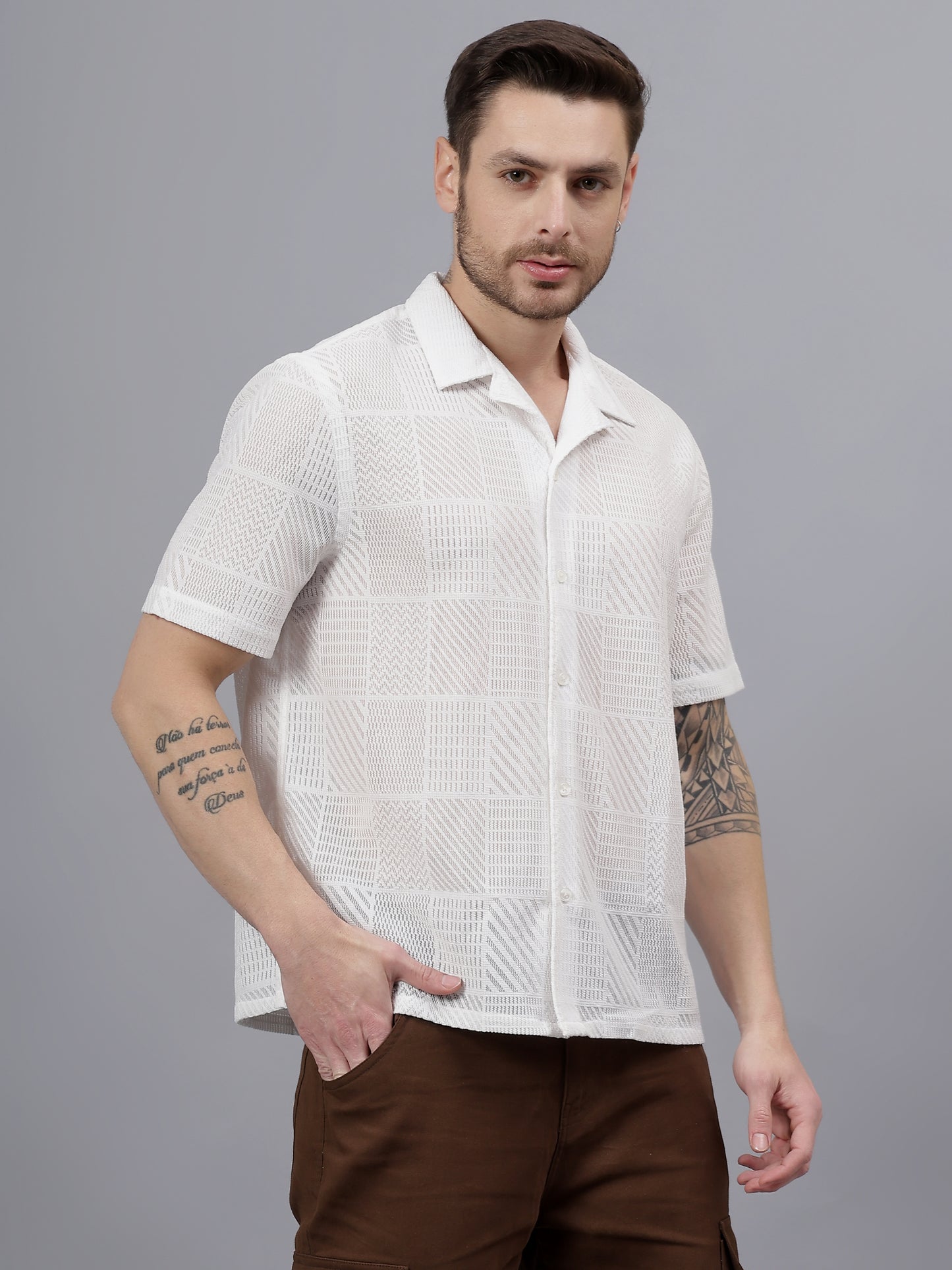 Tile Juq.  Half Sleeve White Trending  Men's Wear Shirt