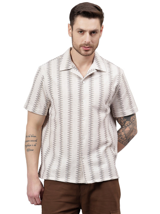 Cotton Crochet Half Sleeve Muliticolor Zig Zag Trending  Men's Wear Casual Shirt