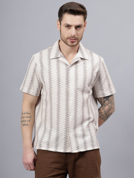 Cotton Crochet Half Sleeve Muliticolor Zig Zag Trending  Men's Wear Casual Shirt