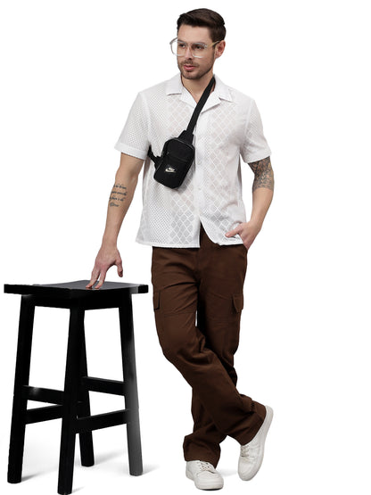 Geo Lace Half Sleeve White Trending  Men's Wear Casual Shirt