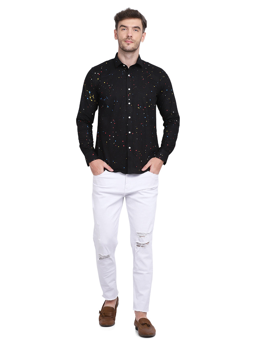 Multicolor Hand Drop Paint Casual Black Shirt