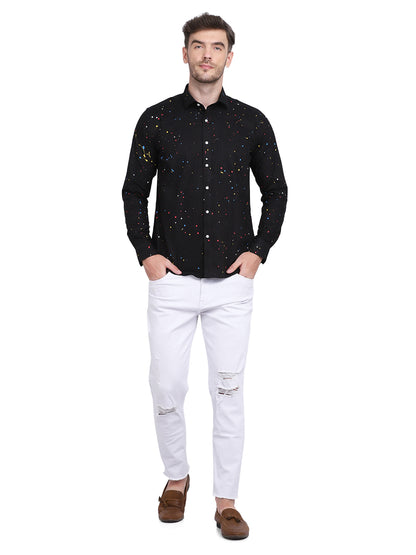 Multicolor Hand Drop Paint Casual Black Shirt
