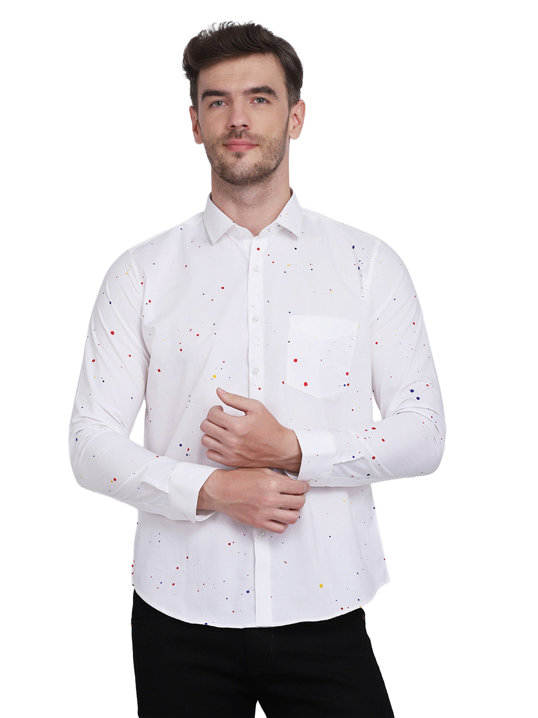 Multicolor hand drop paint casual white shirt