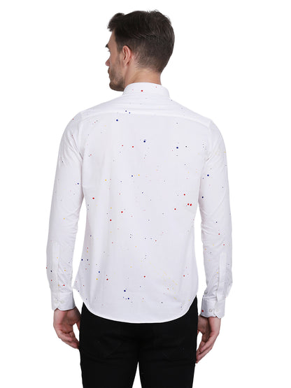 Multicolor hand drop paint casual white shirt