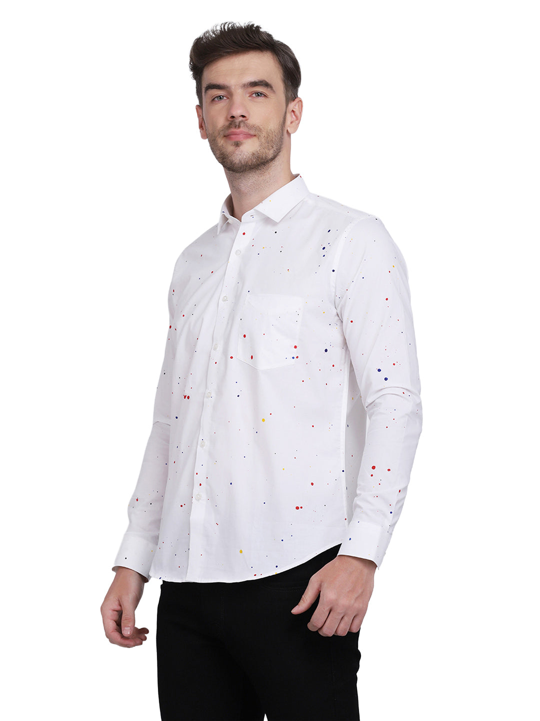 Multicolor hand drop paint casual white shirt