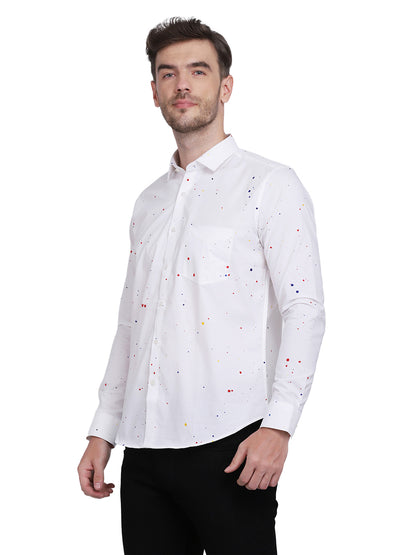 Multicolor hand drop paint casual white shirt