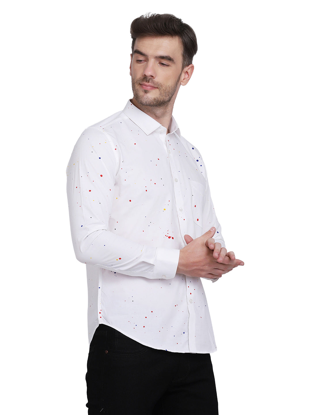 Multicolor hand drop paint casual white shirt