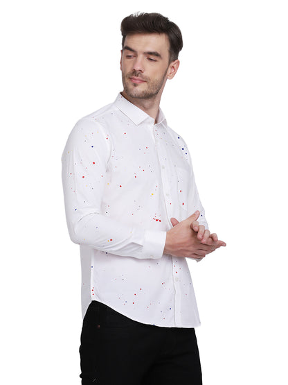 Multicolor hand drop paint casual white shirt