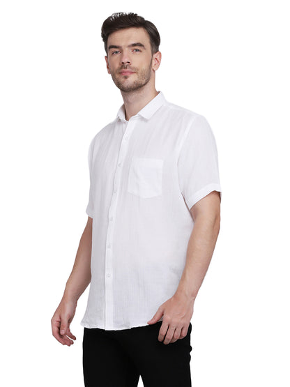 Double Cloth Crinkled Cotton men's Half Sleeves shirt