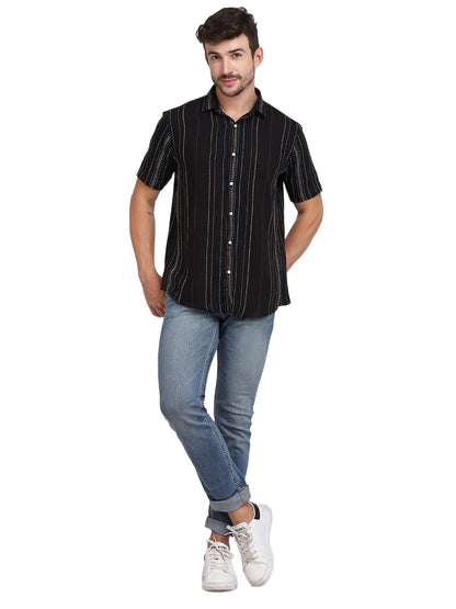 Black Multicolor Novelty Stripe Cotton Shirt