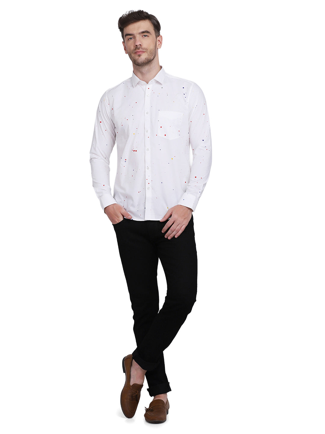 Multicolor hand drop paint casual white shirt