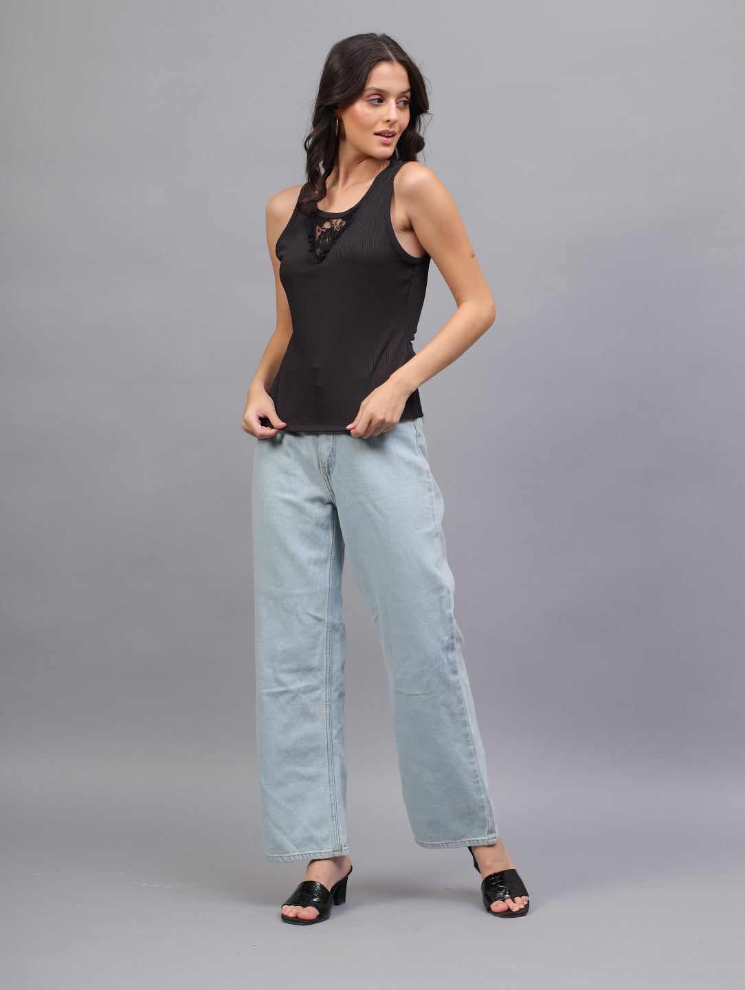 Midnight Lace Ribbed Tank Top