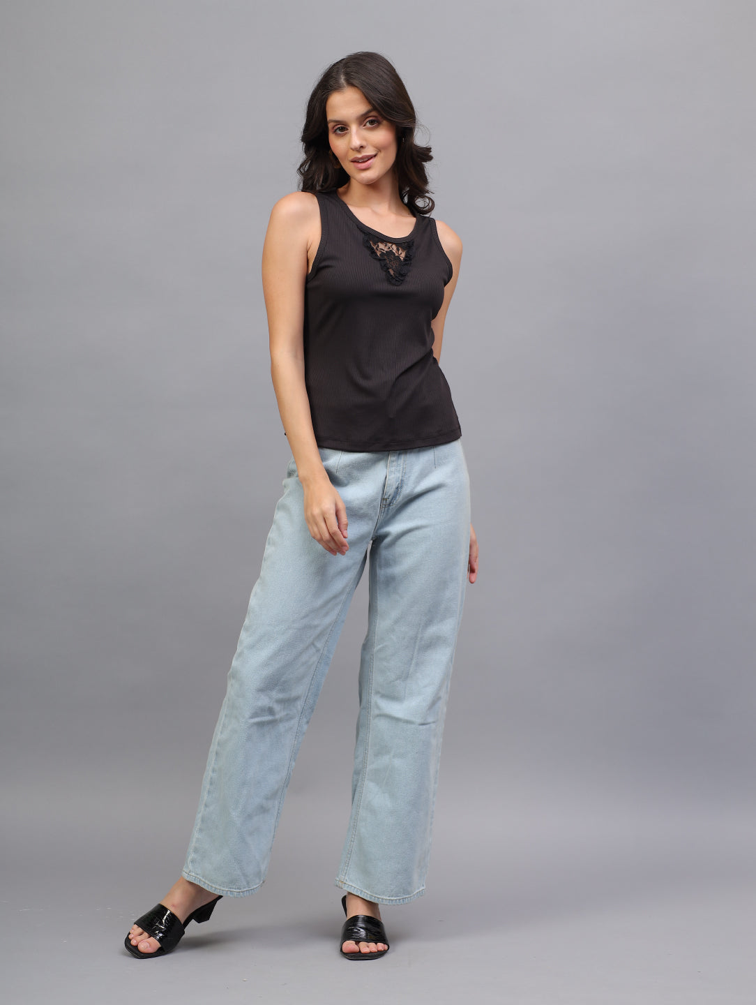 Back To Girl Midnight Lace Ribbed Tank Top in Black - Image 9