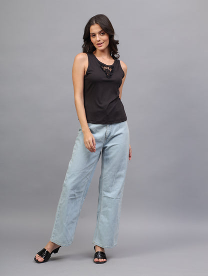 Back To Girl Midnight Lace Ribbed Tank Top in Black - Image 9