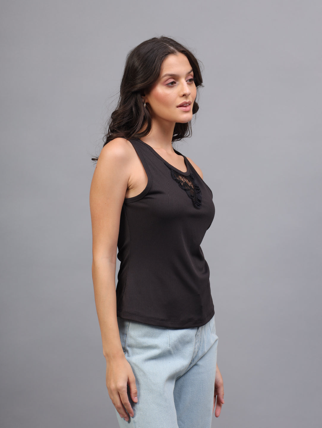 Back To Girl Midnight Lace Ribbed Tank Top in Black - Image 7