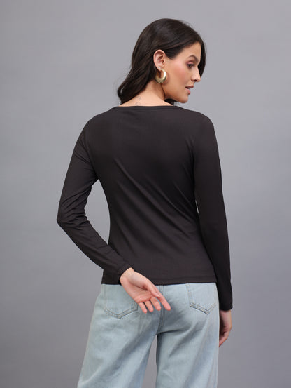 Midnight Lace Ribbed Full Sleeve Top
