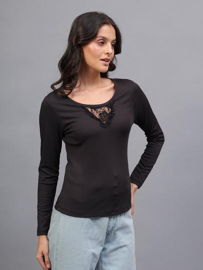 Midnight Lace Ribbed Full Sleeve Top