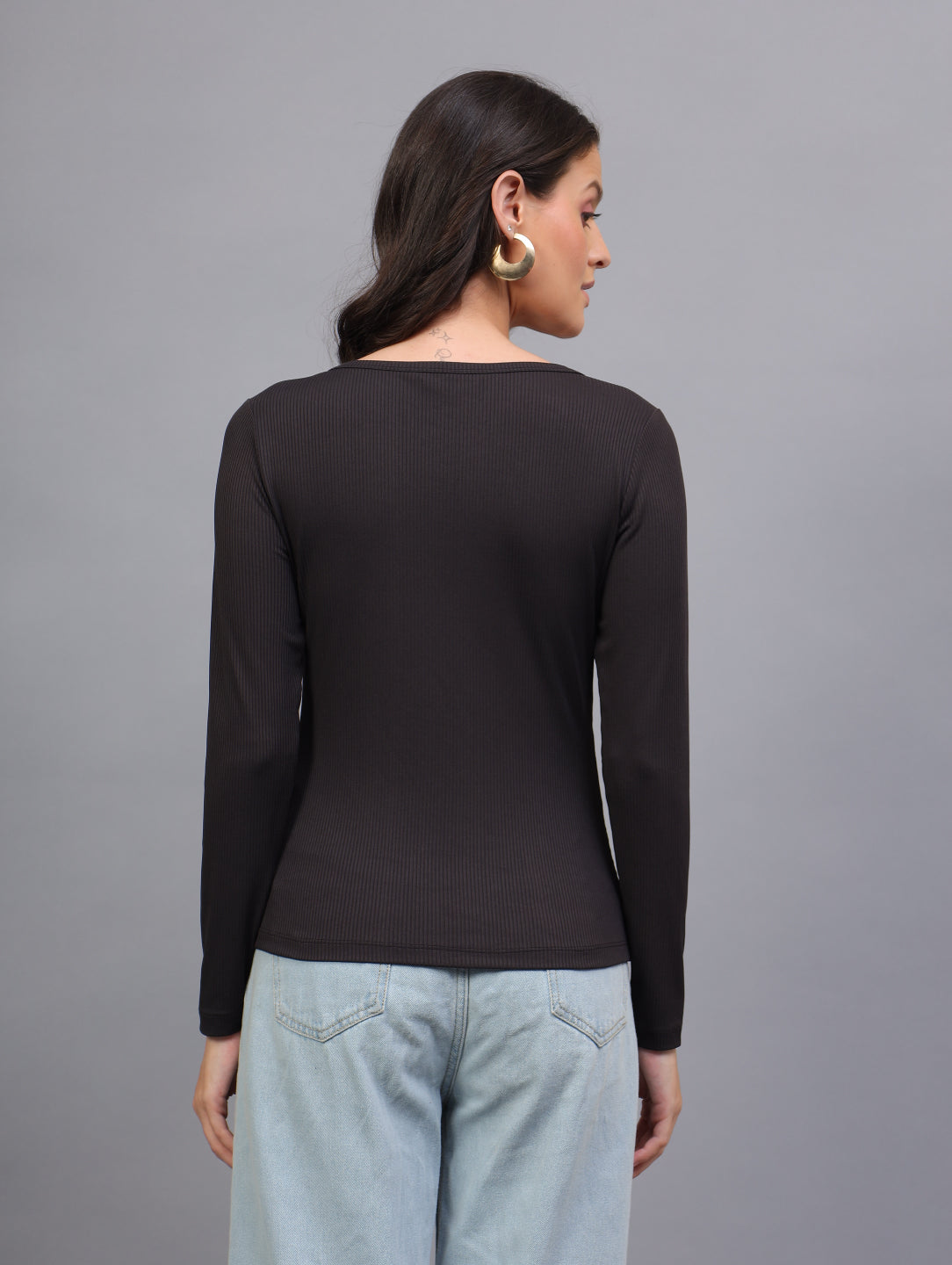 Back To Girl Midnight Lace Ribbed Full Sleeve Top in Black - Image 4
