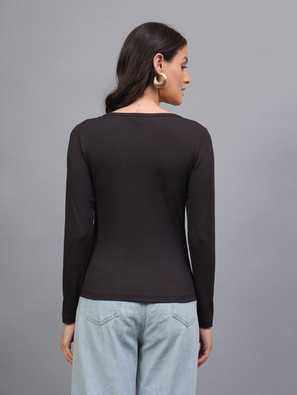 Back To Girl Midnight Lace Ribbed Full Sleeve Top in Black - Image 4