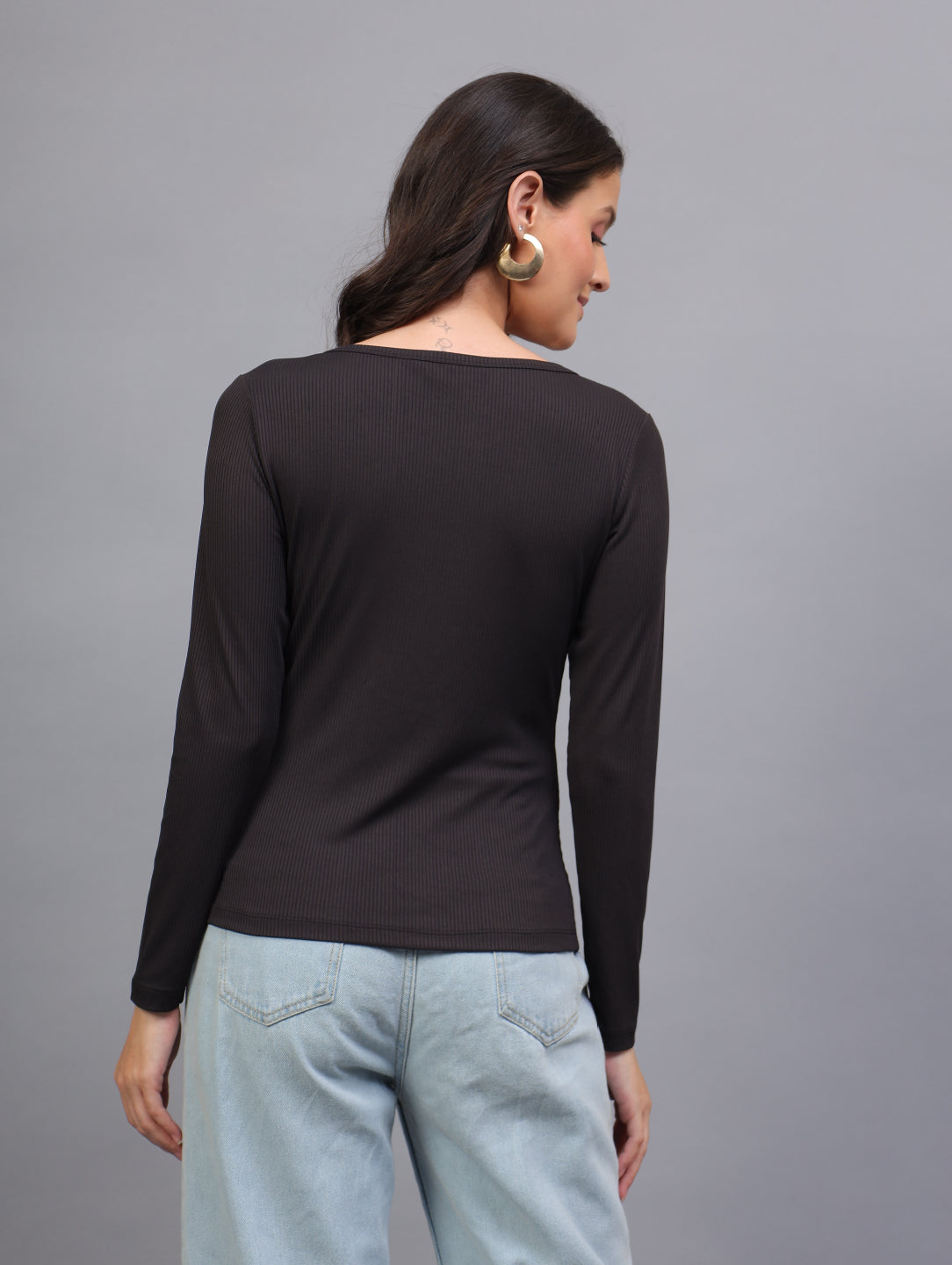 Back To Girl Midnight Lace Ribbed Full Sleeve Top in Black - Image 5