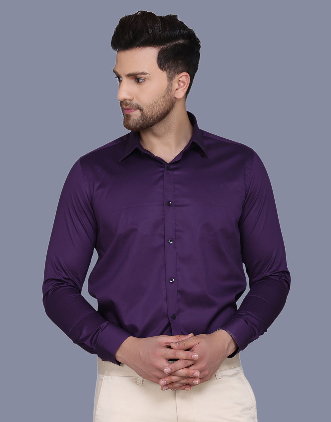 Purple Cotton Satin Men's Shirt