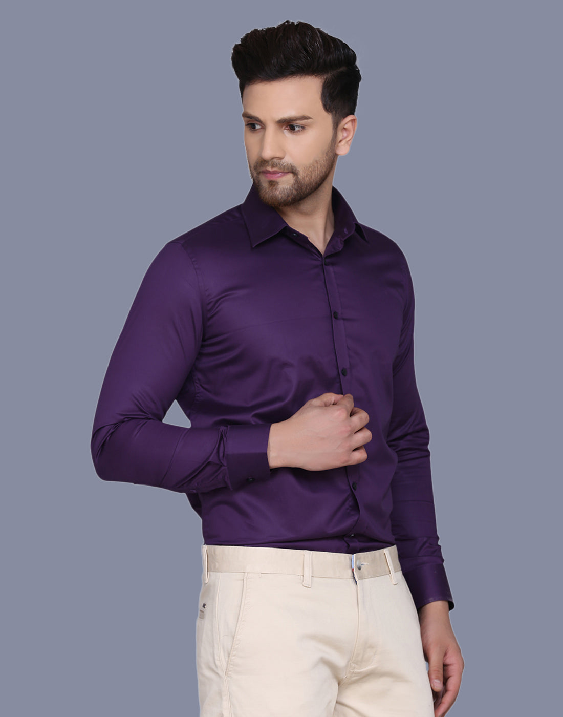 Purple Cotton Satin Men's Shirt