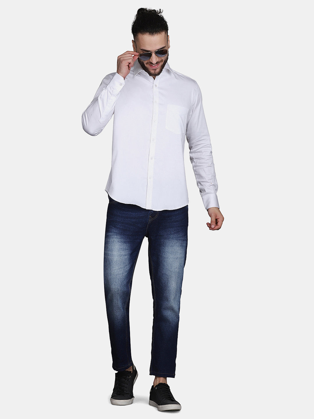 White Cotton Satin Regular fit Party Wear Men's Shirt