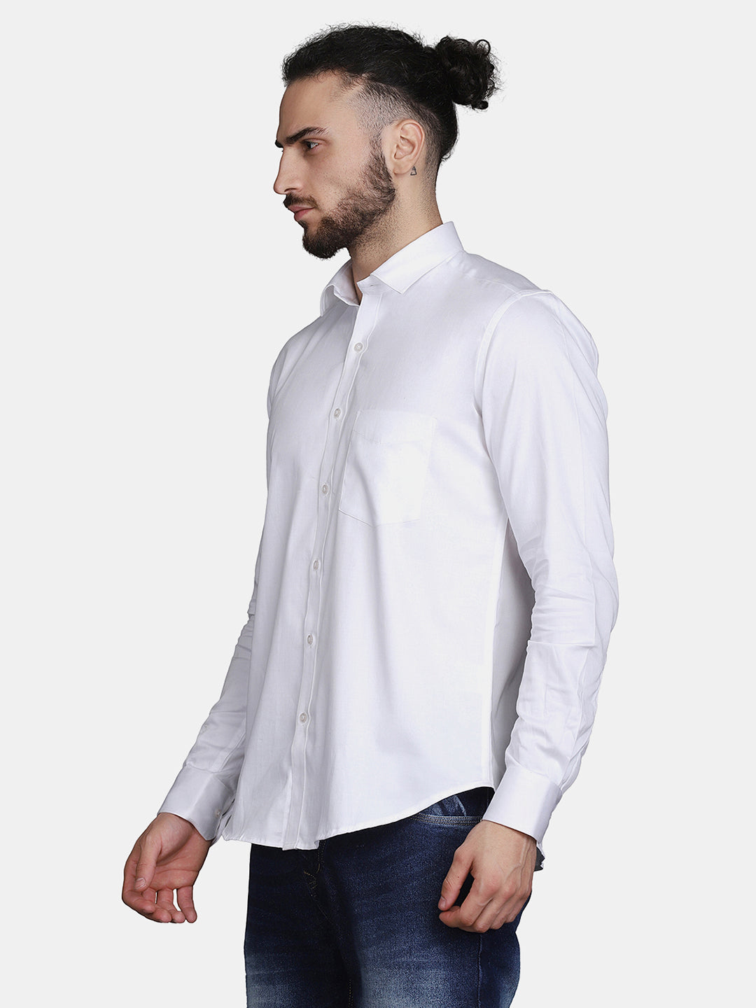 White Cotton Satin Regular fit Party Wear Men's Shirt