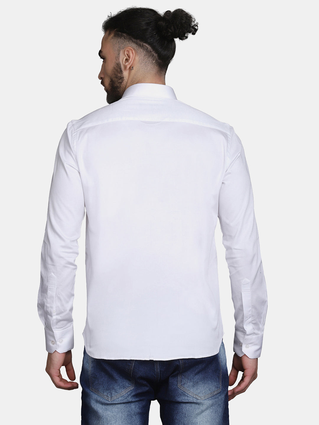 White Cotton Satin Regular fit Party Wear Men's Shirt