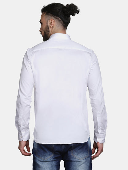 White Cotton Satin Regular fit Party Wear Men's Shirt