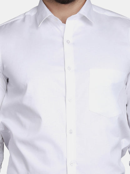 White Cotton Satin Regular fit Party Wear Men's Shirt