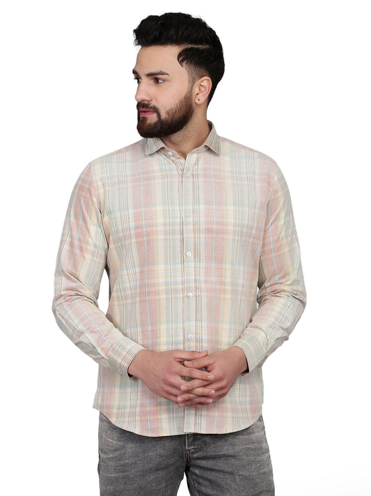 Men Maroon & beige regular fit Corduroy Checkered Casual Shirt