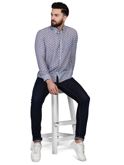 Polka Dot Blue Chambray Dobby Shirt