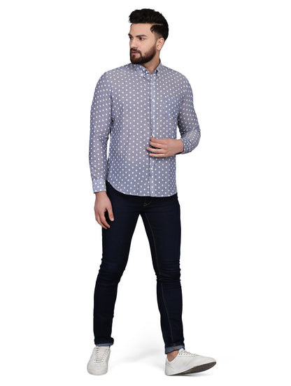 Polka Dot Blue Chambray Dobby Shirt