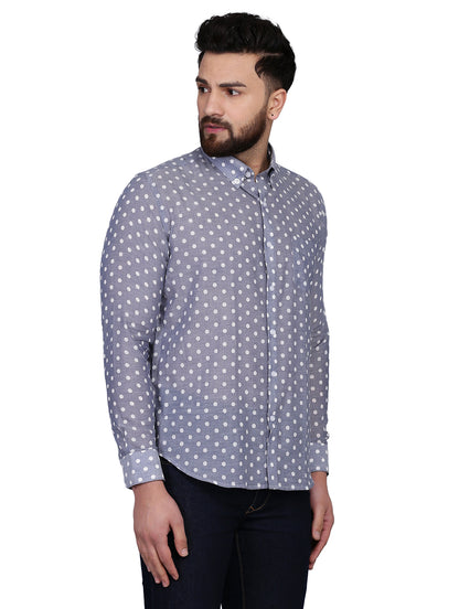Polka Dot Blue Chambray Dobby Shirt