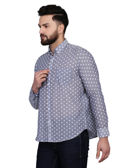 Polka Dot Blue Chambray Dobby Shirt