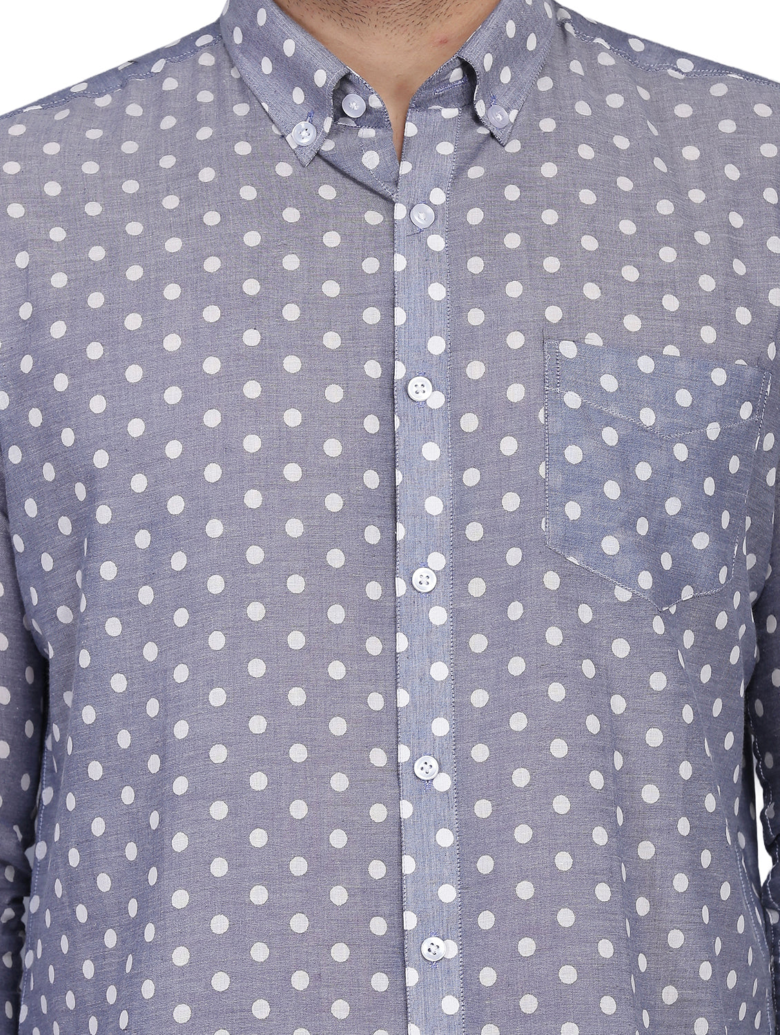 Polka Dot Blue Chambray Dobby Shirt