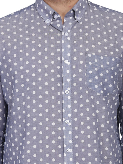 Polka Dot Blue Chambray Dobby Shirt