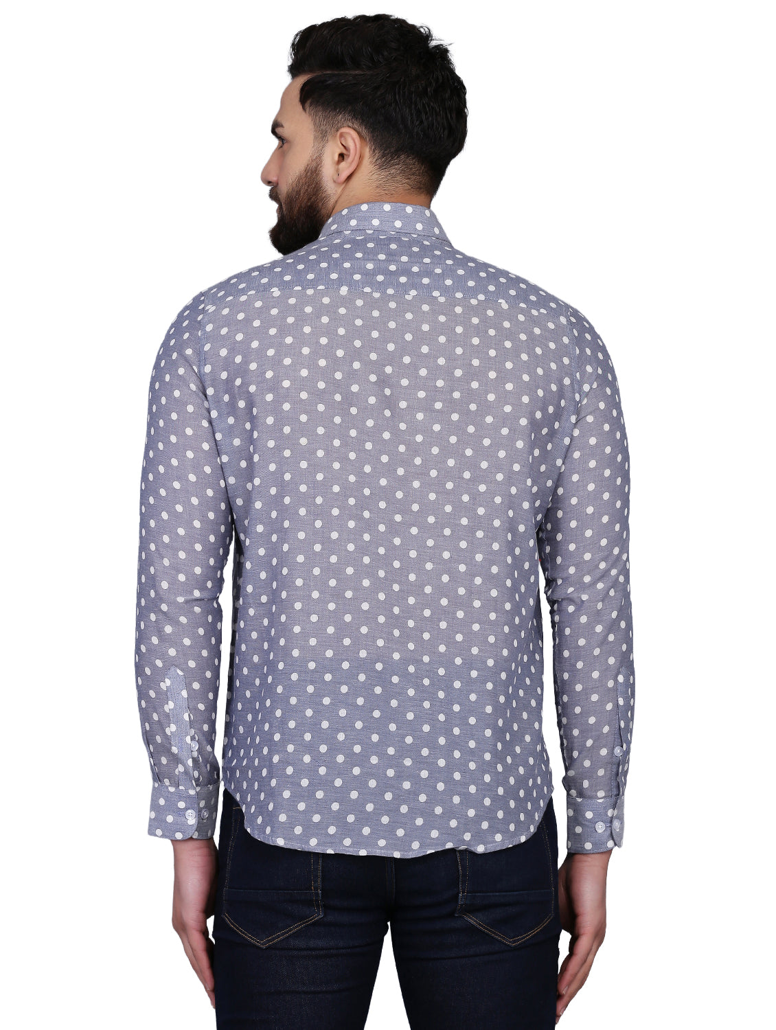Polka Dot Blue Chambray Dobby Shirt