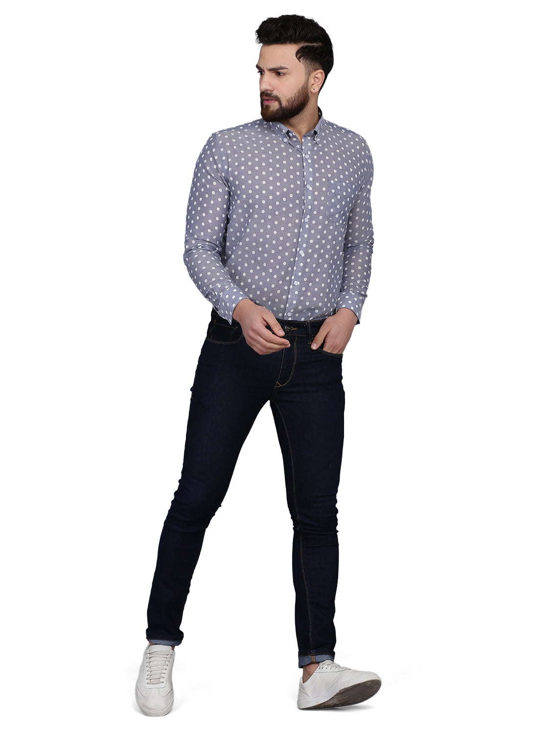 Polka Dot Blue Chambray Dobby Shirt