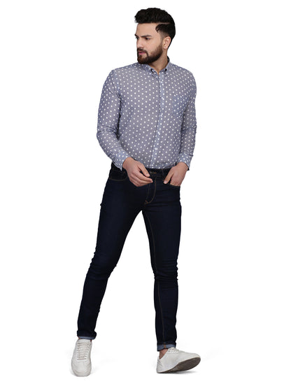 Polka Dot Blue Chambray Dobby Shirt