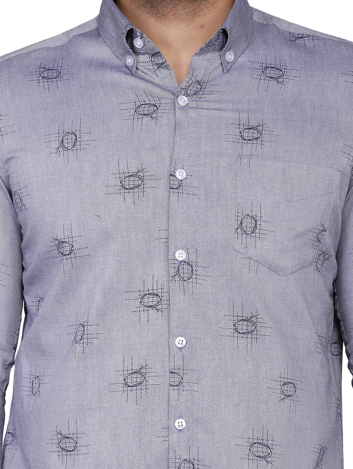 Grey Printed Chambray Formal Shirt