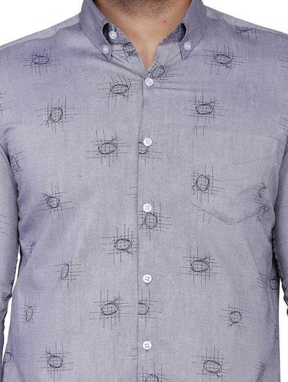Grey Printed Chambray Formal Shirt