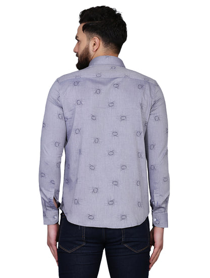 Grey Printed Chambray Formal Shirt