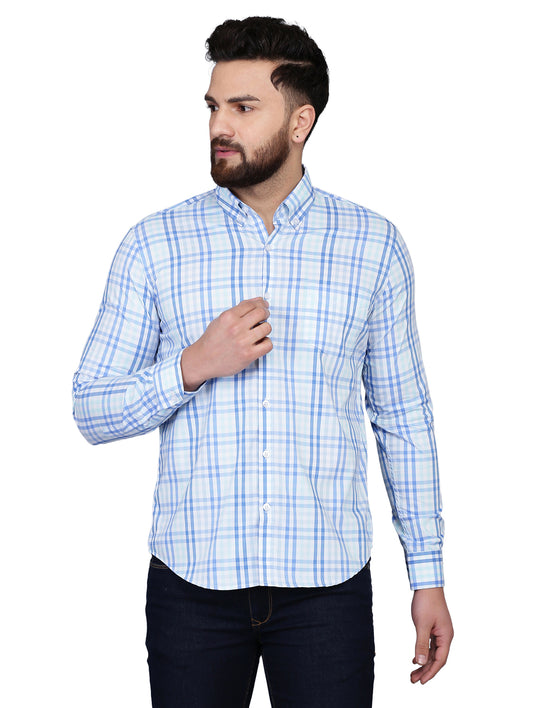 Sky Blue Cotton checkered shirt