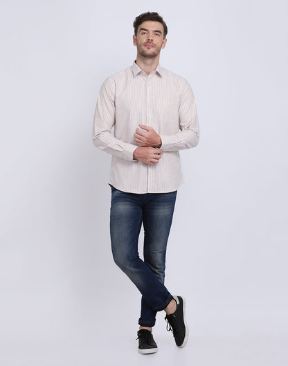 Cotton Oxford Casual Camel & White Striped Shirt