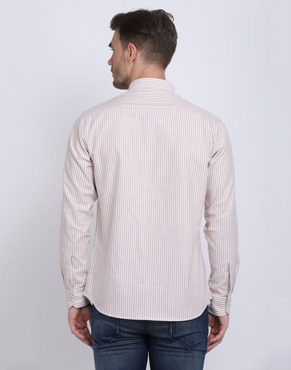 Cotton Oxford Casual Camel & White Striped Shirt
