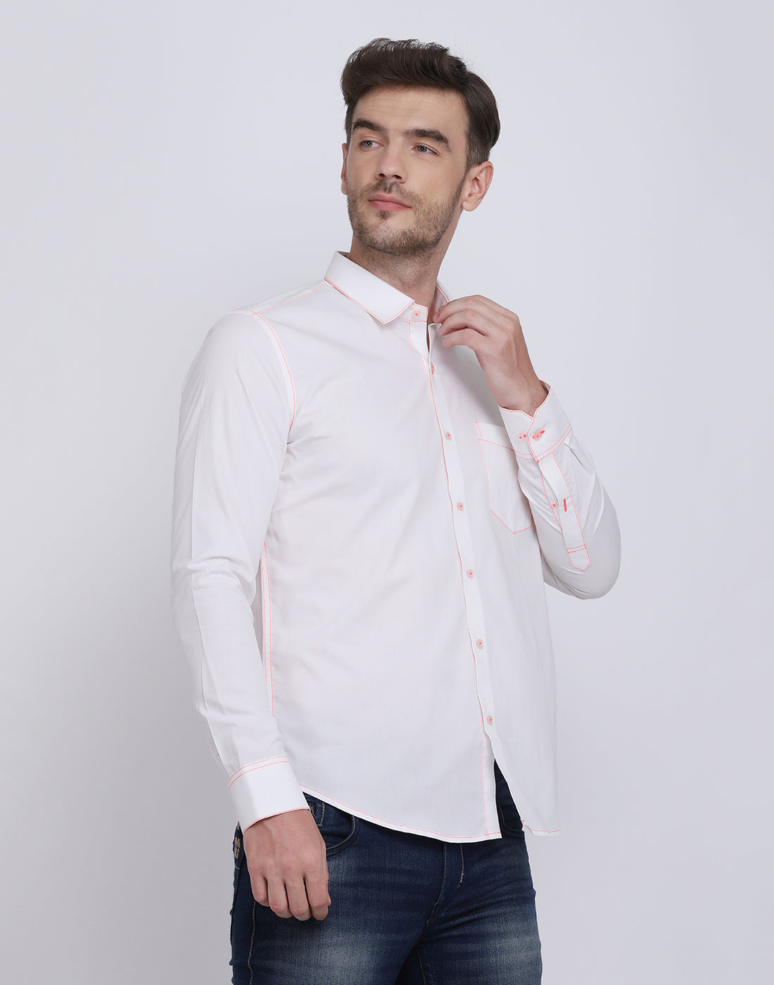 Neon Pink Contrast Stitching detailed men's shirt