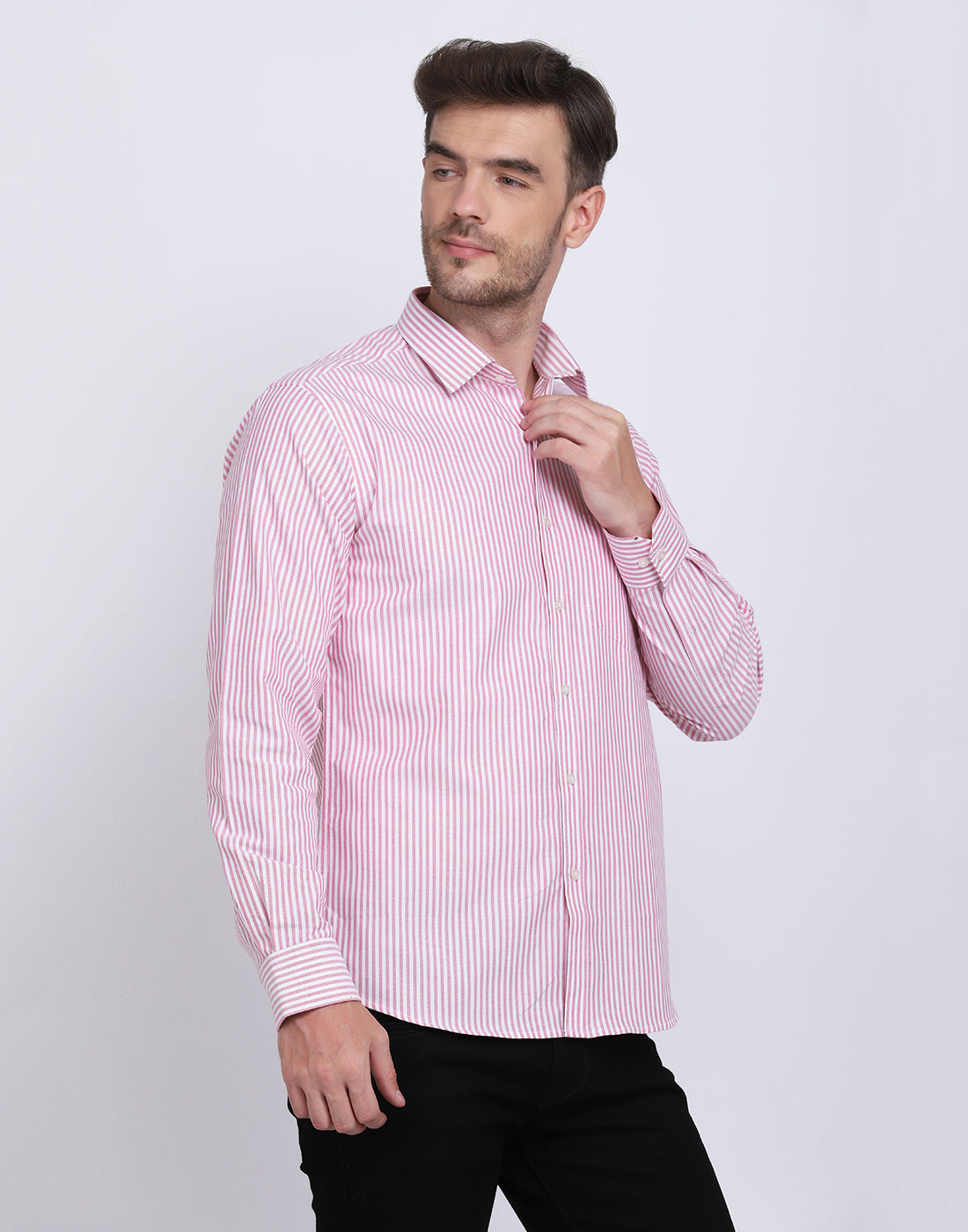 Cotton oxford Casual pink & white striped Shirt