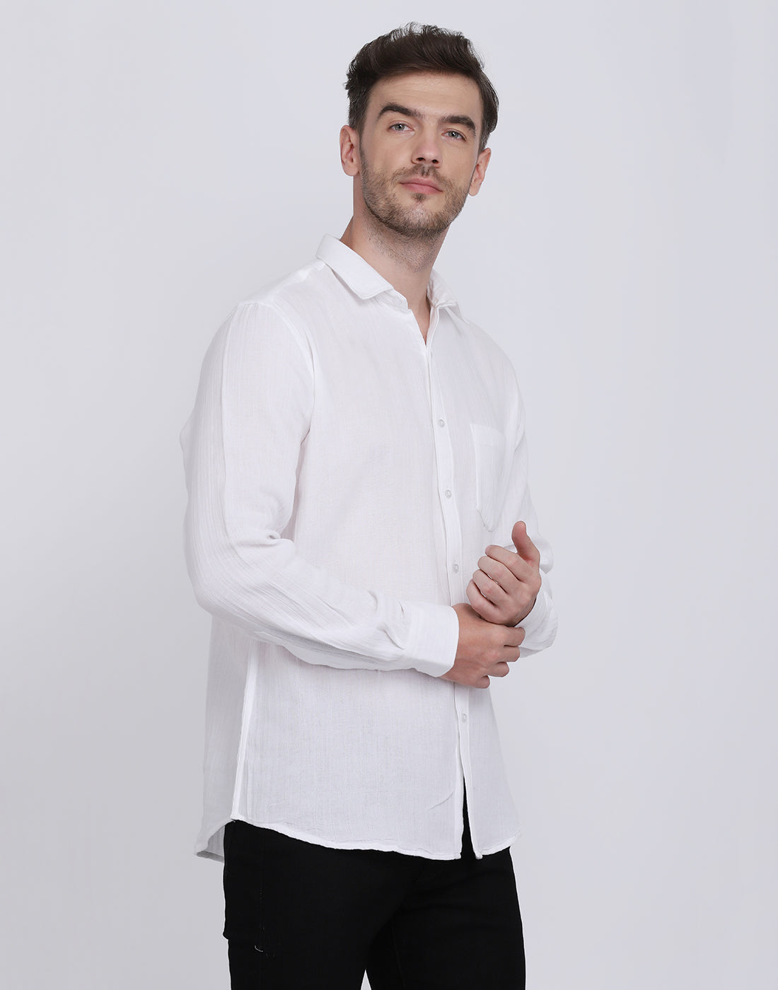 Double Cloth Crinkled Cotton men's Long Sleeves shirt